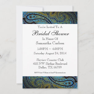 Peacock Blue Paisley Bridal Shower Invitation