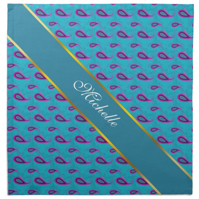 Peacock Blue Paisley Cloth Napkin (Front)