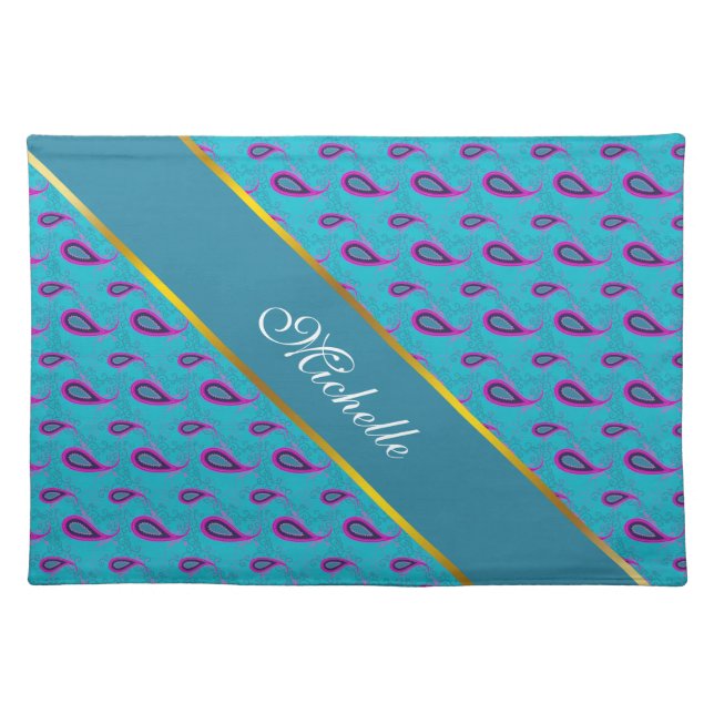 Peacock Blue Paisley Cloth Placemat (Front)