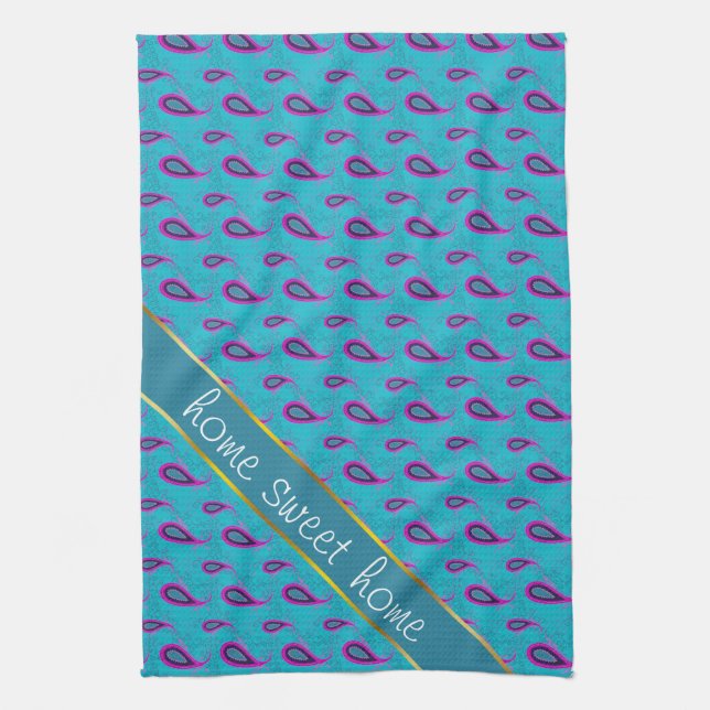 Peacock Blue Paisley Kitchen Towel (Vertical)