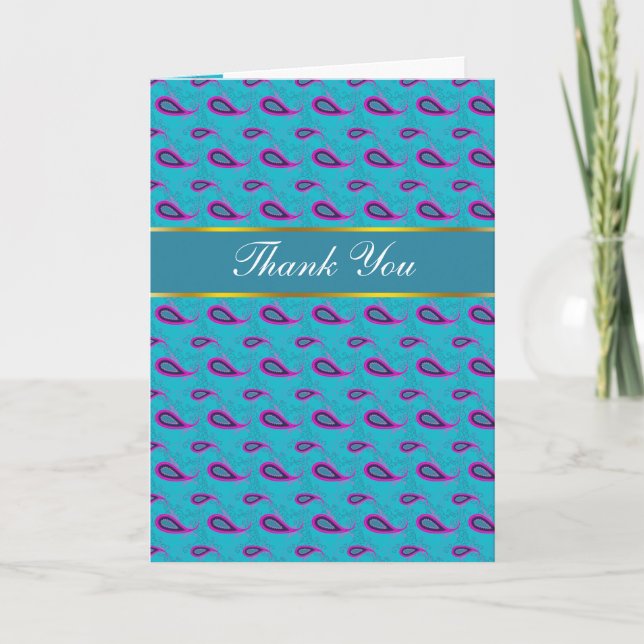 Peacock Blue Paisley Thank You Card (Front)