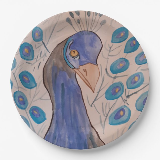 Peacock Blue  Paper Plates (Front)