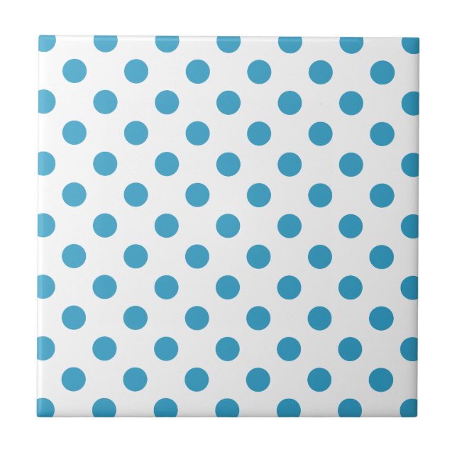 Peacock Blue Polka Dots Circles Ceramic Tile (Front)