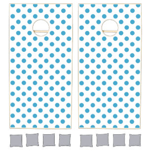 Peacock Blue Polka Dots Circles on white Cornhole Set