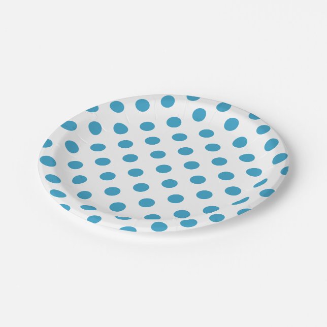 Peacock Blue Polka Dots Circles Paper Plates (Angled)