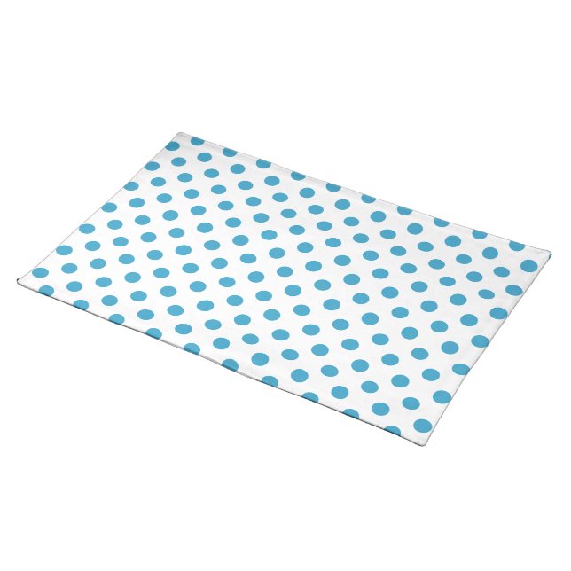 Peacock Blue Polka Dots Circles Placemat (On Table)
