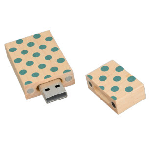 Peacock Blue Polka Dots Circles Wood USB Flash Drive
