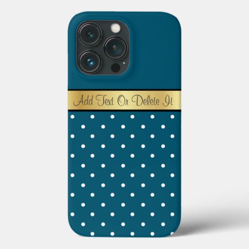 Peacock Blue Polka Dots Glamorous Gold Name Ribbon iPhone 13 Pro Case