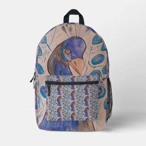 Peacock Blue Printed Backpack