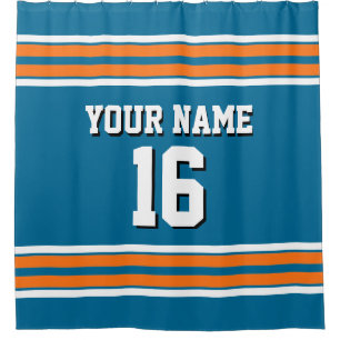 Peacock Blue Pumpkin Orange Stripes Sports Jersey Shower Curtain