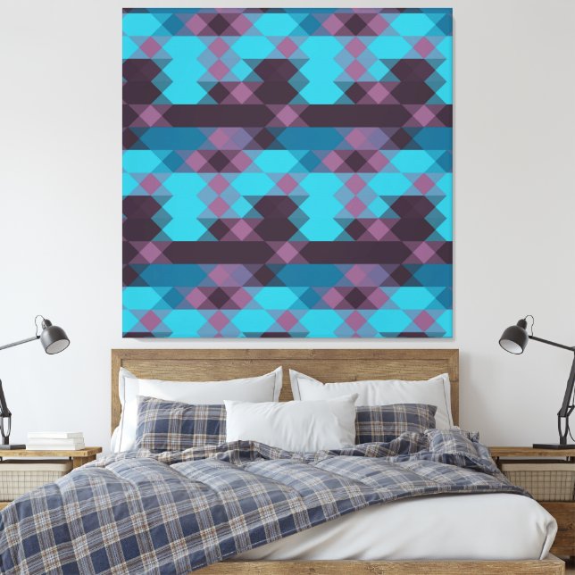 peacock blue, purple, topaz blue and thunder canvas print (Insitu(Bedroom))