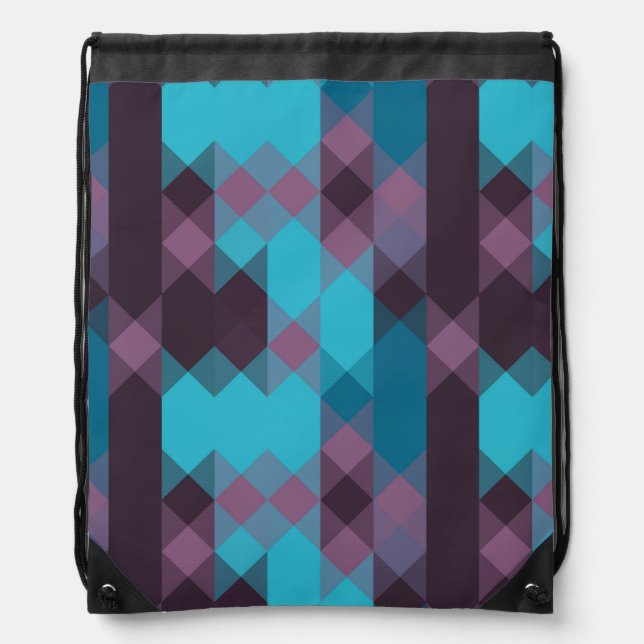 peacock blue, purple, topaz blue and thunder drawstring bag (Front)