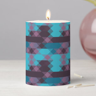 peacock blue, purple, topaz blue and thunder pillar candle