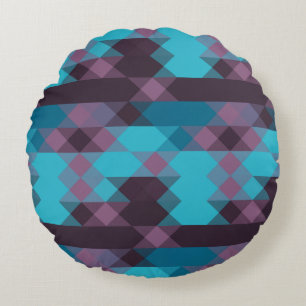 peacock blue, purple, topaz blue and thunder round pillow