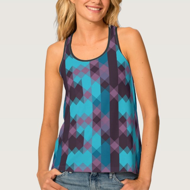 peacock blue, purple, topaz blue and thunder tank top (Front)