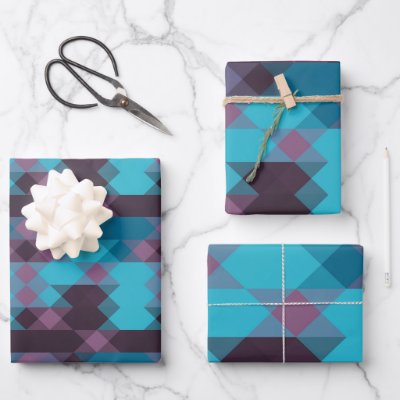 peacock blue, purple, topaz blue and thunder wrapping paper sheets