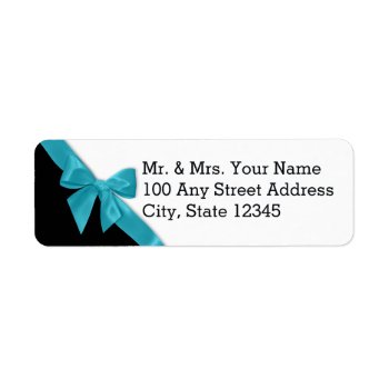 Peacock Blue Ribbon Bow Label by InBeTeen at Zazzle