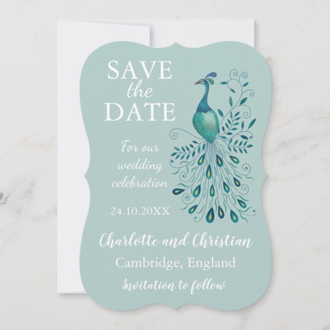 Peacock Blue Save the Date (Front)