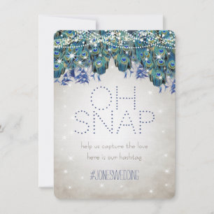 Peacock Blue Silver OH Snap Wedding Hashtag Card