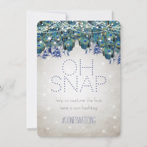Peacock Blue Silver OH Snap Wedding Hashtag Card