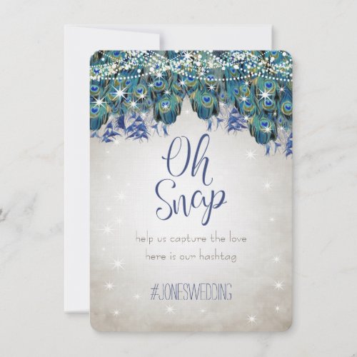 Peacock Blue Silver OH Snap Wedding Hashtag Cards