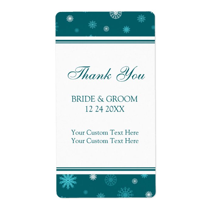 Peacock Blue Snowflakes Winter Wedding Labels