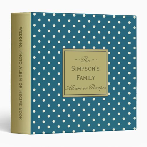 Peacock Blue Teal  White Dots for Wedding Albums 3 Ring Binder