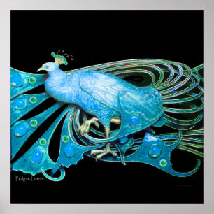 PEACOCK ,blue turquase ,green black Poster