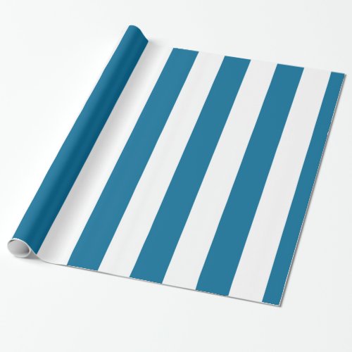 Peacock Blue White Extra Large Stripe Pattern Wrapping Paper