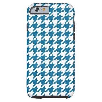 Peacock Blue White Houndstooth Pattern #2m Tough Iphone 6 Case by FantabulousCases at Zazzle