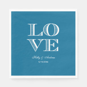 Peacock Blue, White LOVE Napkins