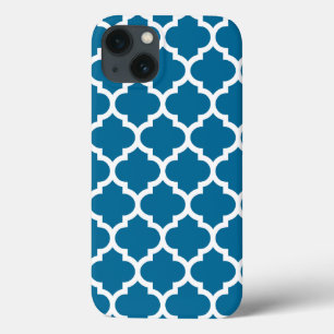 Peacock Blue White Moroccan Quatrefoil Pattern #5 iPhone 13 Case