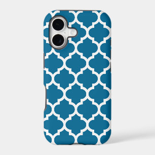 Peacock Blue White Moroccan Quatrefoil Pattern #5 iPhone 17 Case