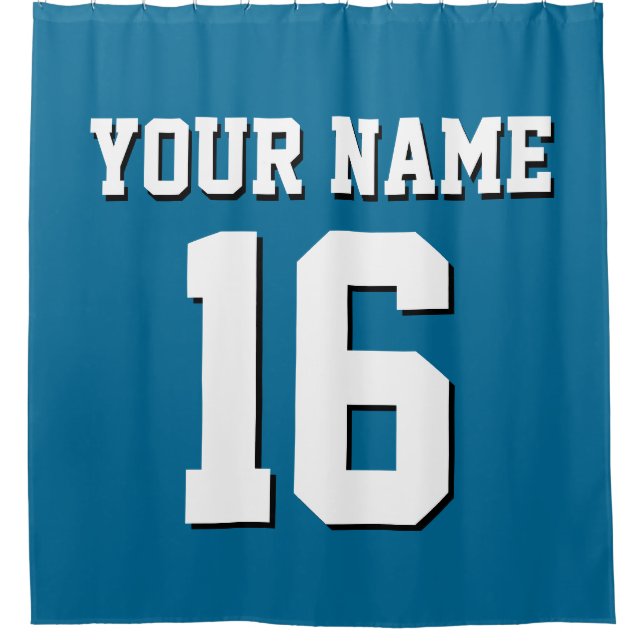 Peacock Blue White Sports Jersey Team Jersey Shower Curtain (Front)