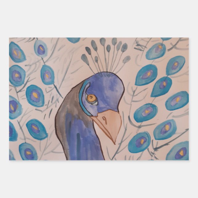 Peacock Blue Wrapping Paper Sheets (Front)