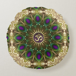 Peacock Bohemian Mandala OM Yoga Round Cushion