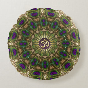 Peacock Bohemian Mandala OM Yoga Round Design #16 Pillow