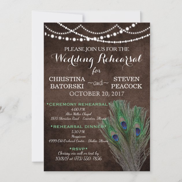 Wedding Invitations Peacock & Wood Rustic Country 50 Invitations & RSVP Postcard 