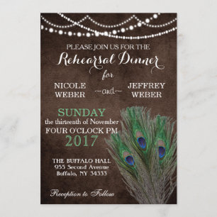 Peacock Boho Country Wood Rustic Wedding Invitation