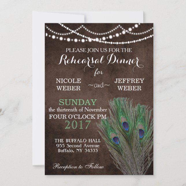 Peacock Boho Country Wood Rustic Wedding Invitation (Front)