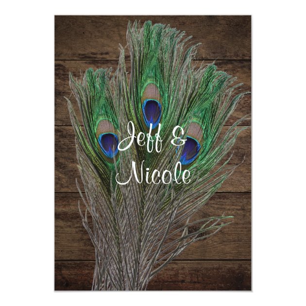 Peacock Boho Country Wood Wedding Invitation