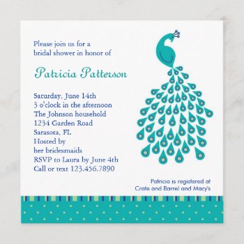 Peacock Bridal Shower Invitation by marlenedesigner at Zazzle