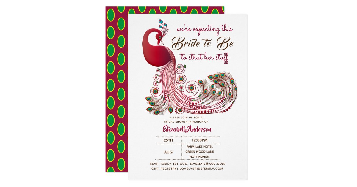 Peacock Bride 2 Be Struts Her Stuff Bridal Shower Invitation Zazzle