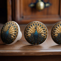 Peacock British Royal Blue Victorian Art Deco Ceramic Knob