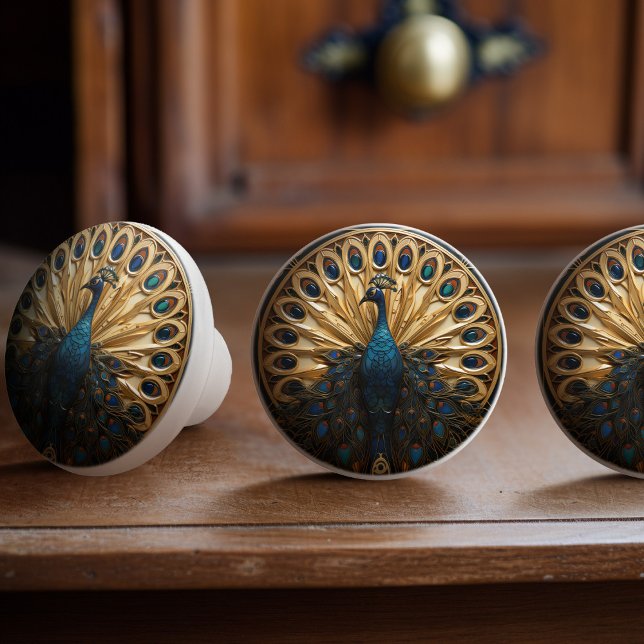 Peacock British Royal Blue Victorian Art Deco Ceramic Knob (Creator Uploaded)
