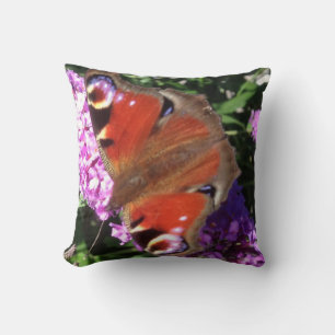 Peacock Butterfly and Buddlia Throw Pillow