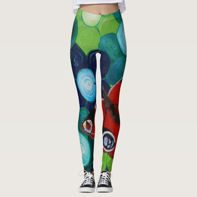 Peacock Butterfly and Flowers Painting Leggings (Front)
