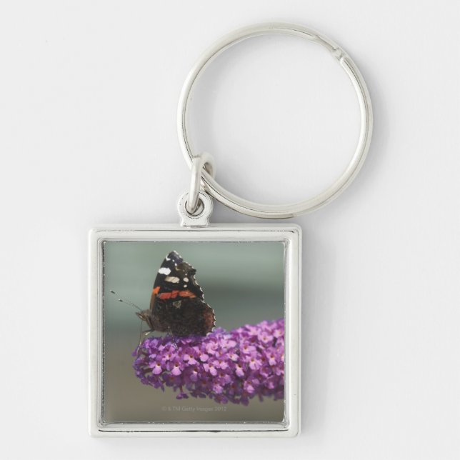 Peacock butterfly on flower keychain (Front)