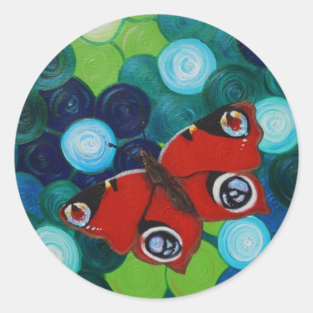 Peacock Butterfly Painting Classic Round Sticker (Front)