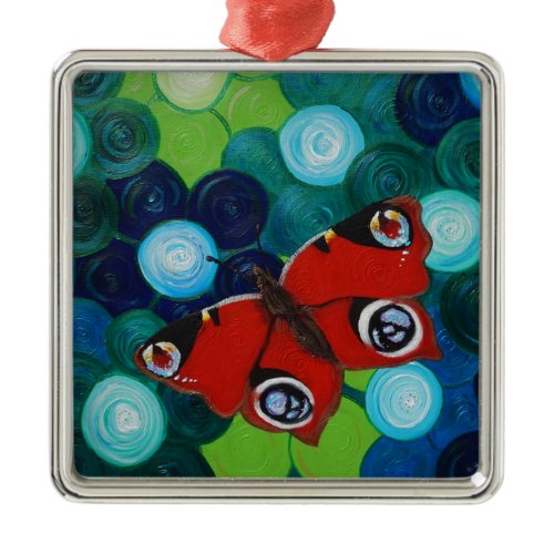 Peacock Butterfly Painting Metal Ornament